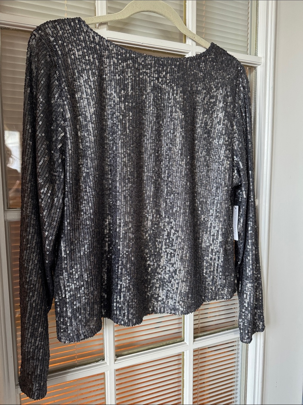 Halogen Black Sequin Long Sleeve Top
